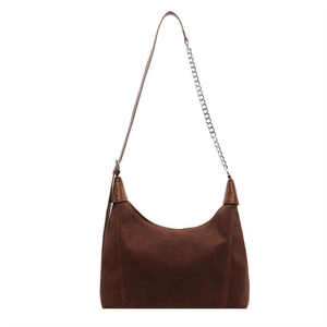 Sac Hobo Rétro En Daim Sous Le Bras Grande Capacité Pour Femmes Mode Navette Sac À Main Bandoulière Avec Chaîne Argentée