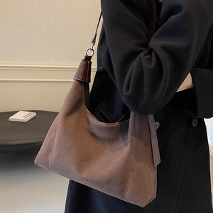Sac cabas en daim marron foncé pour femme, sac à bandoulière minimaliste pour le travail