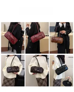 Collage of chic rectangular underarm bags with bow details in burgundy and black leather