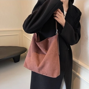 Caramel brown suede hobo shoulder bag with large capacity for women's daily commute