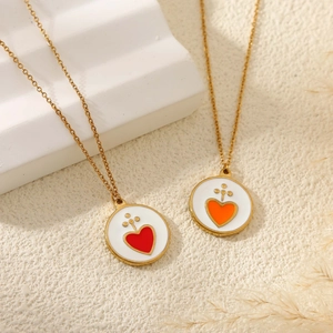 Colliers vintage en acier inoxydable avec pendentifs cœur rouges et orange sur chaîne or