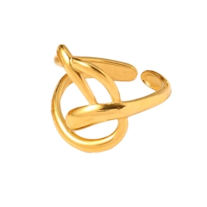 Minimalist hollow line ring in gold plated stainless steel with adjustable open design