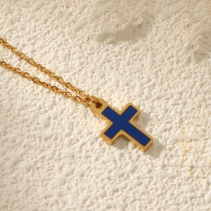 Collier Pendentif Croix En Acier Inoxydable Pour Femmes Hommes Plaqué Or Imperméable Émail Mauvais Œil Couronne Lune Soleil