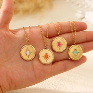 Colliers en acier inoxydable plaqué or 18k avec pendentifs en émail coloré de style bohème