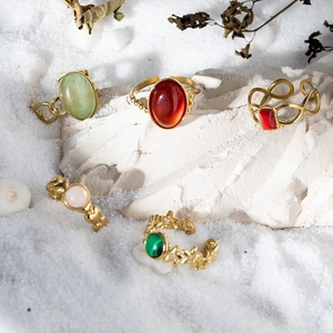 Vintage 18k gold plated stainless steel rings set with colorful natural stones
