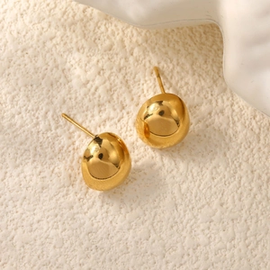 Polished golden geometric dome stud earrings for women in stainless steel