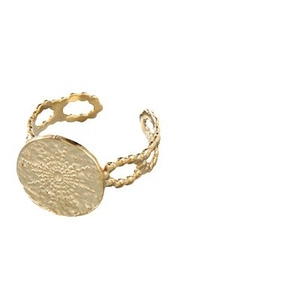 Adjustable gold stainless steel ring with coin sunburst relief and chain style band