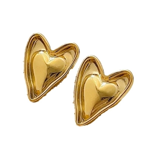 Boucles d'oreilles cœur chic en acier inoxydable plaqué or 18 carats au design fluide
