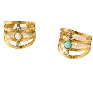 Bague ouverte dorée bohème avec pierres turquoise et blanches et design évidé