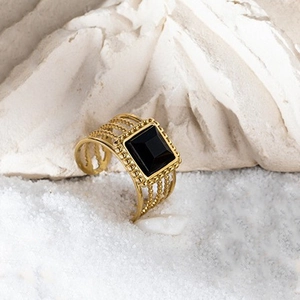 Vintage Stainless Steel Rings Stone Inlaid Adjustable Opening Boho Ethnic Western Style Retro Aesthetic Fashion Jewelry Accessory