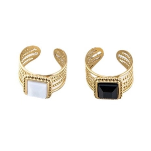 Bagues réglables plaquées or 18 carats en acier inoxydable à trois couches noir et blanc