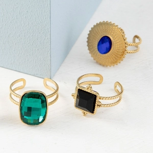 Anillos vintage franceses de oro con piedras preciosas esmeralda y azul para mujer