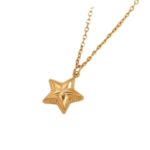 Minimalist gold star pendant necklace with 3D star charm and beaded edge detailing