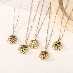 Set of six 18k gold plated titanium necklaces with colorful natural stone pendants