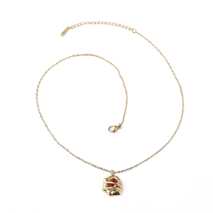 18k gold plated titanium steel necklace featuring a natural red stone pendant on white background