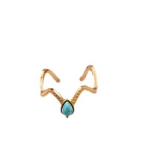 Vintage style gold wavy ring with a teardrop turquoise stone in a minimalist design