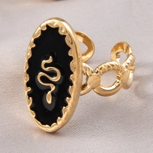 Bague serpent vintage en or avec émail noir ovale et anneau style chaîne