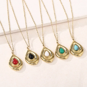 Colliers pendentifs bohèmes en pierre naturelle et acier inoxydable doré vintage