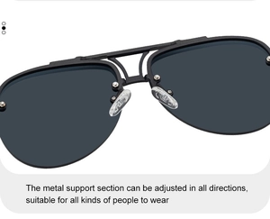 Close-up of adjustable silicone nose pads and double bridge on pilot sunglasses metal frame