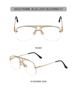 Gold semi-rimless aviator sunglasses with blue light blocking lenses and side view