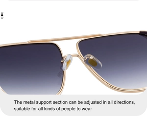 Detail of adjustable silicone nose pads and metal bridge on square pilot sunglasses