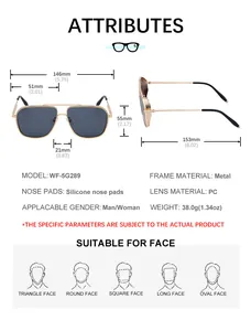 Size chart and dimensions for square metal frame punk sunglasses with PC lenses