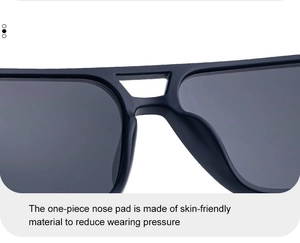 Detail of skin-friendly integrated nose pads on square frame sunglasses for comfort