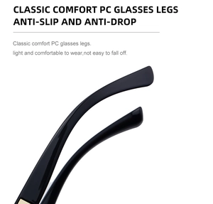 Close-up of ergonomic anti-slip temple tips of black polarized square sunglasses