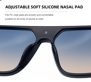 Detail of adjustable soft silicone nasal pads on black square frame sunglasses
