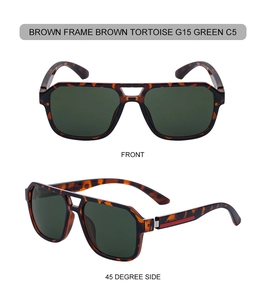 Detail of square double-bridge sunglasses with brown tortoise frame and G15 green lenses