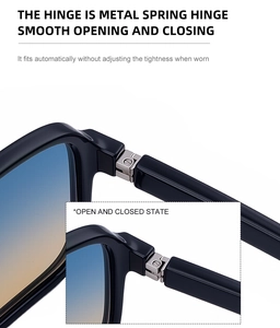 Detailed view of durable metal spring hinges on square polarized sunglasses for men