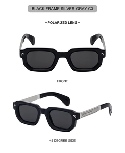 Détails des lunettes de soleil noires polarisées avec accents en forme de T argenté