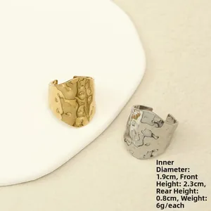 Detailed size specifications for irregular 18k gold and silver hammered open rings