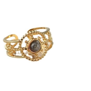 Bohemian gold stainless steel open ring with a vintage sun-shaped natural stone setting