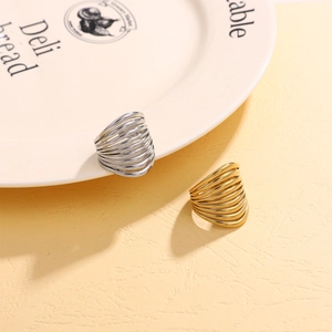 Polished stainless steel multi-layer wrap rings in gold and silver finish with wide band