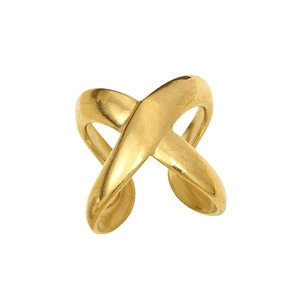 Polished gold X-shaped crisscross open ring for women with minimalist aesthetic design