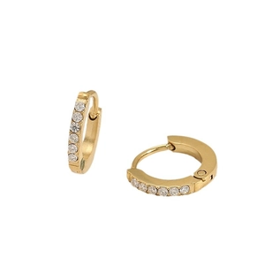 Boucles d'oreilles huggie dorées avec oxydes de zirconium blancs sertis sur acier inoxydable