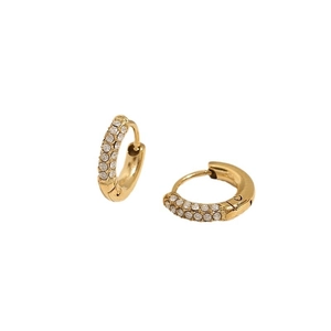 Orecchini a cerchio placcati oro 18K in stile francese con micro-pave di cristalli