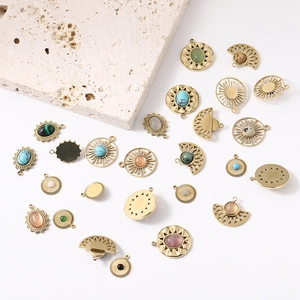 Bohemian gold sun and geometric charms with turquoise stones for DIY jewelry making