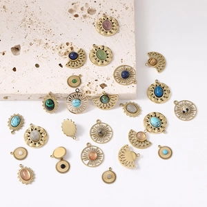 Retro 18k gold plated stainless steel pendants with natural stone for DIY jewelry making
