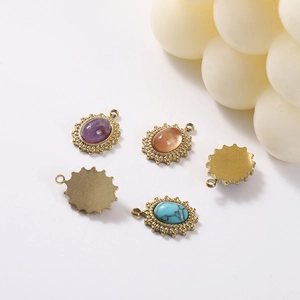 Five-piece sun-shaped oval stone pendants in gold stainless steel for DIY jewelry making