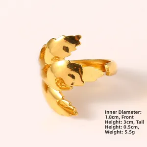 Detailed specs of the gold leaf-shaped open ring with 1.8cm diameter and 3cm front height