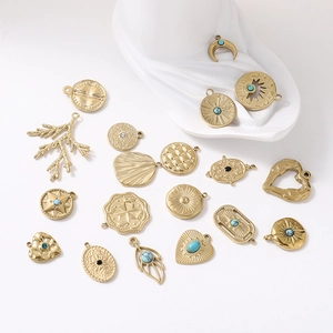 Golden irregular geometric charms with sun and leaf motifs for DIY jewelry making