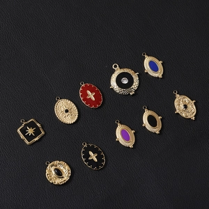 Detailed set of 10 gold-plated vintage star pendants with enamel inlay and zircon accents