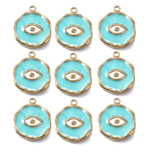 Set of 9 gold-plated evil eye pendants with blue enamel for DIY jewelry making