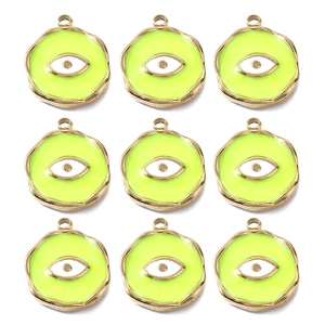 Fluorescent green devil's eye pendants in gold plated stainless steel for DIY jewelry