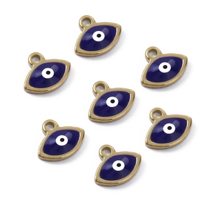 Blue enamel evil eye charms in gold plating for DIY jewelry making and necklaces