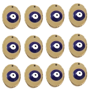 Set of 12 gold plated stainless steel oval evil eye pendants for jewelry making