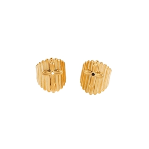 18K gold plated wide band rings with textured surface and sparkling cross stone insets