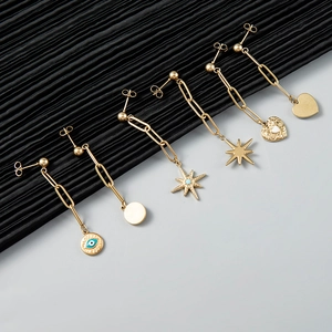 Evil Eye Dangle Earrings Stainless Steel Gold Plated Paperclip Chain Bohemian Retro Heart Star Pendant For Women